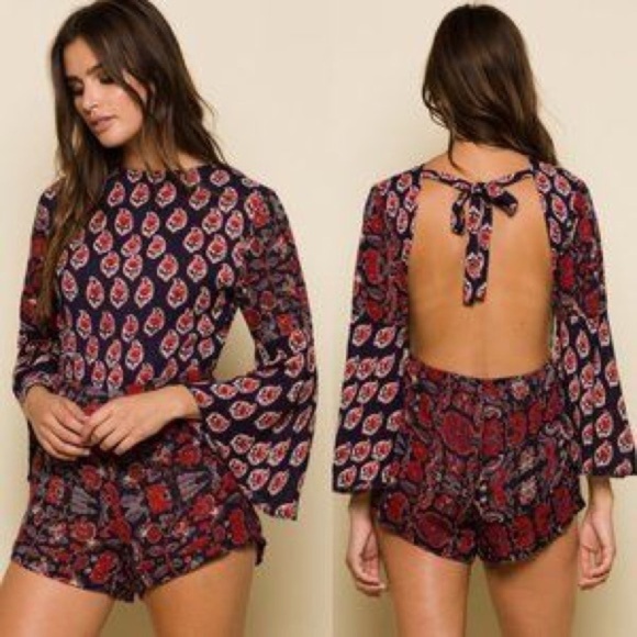 Raga Infinite Nights Open Back Bohemian Mixed Print Romper Womens S - Picture 1 of 11